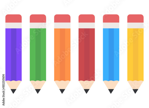 colorful six wood pencils vector flat art school supply icon 