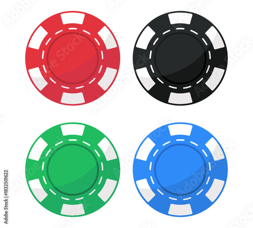 four colored poker chips casino betting token vector flat game icon 