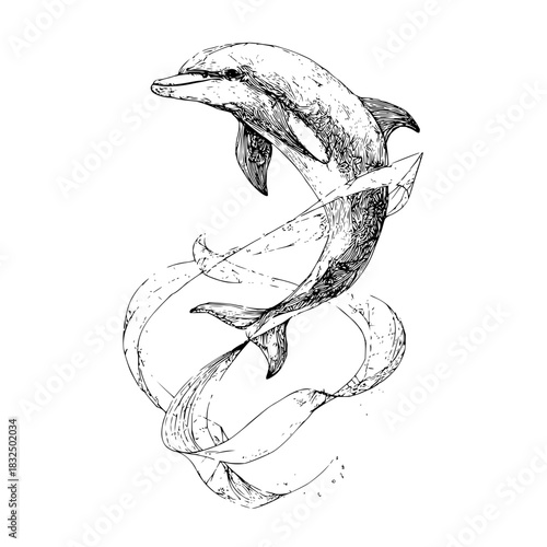 Dolphin sketch ocean life marine mammal aquatic animal sea creature underwater drawing illustration artwork art design