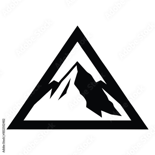 Bold mountain peak logo design inside modern triangle frame for brand identity