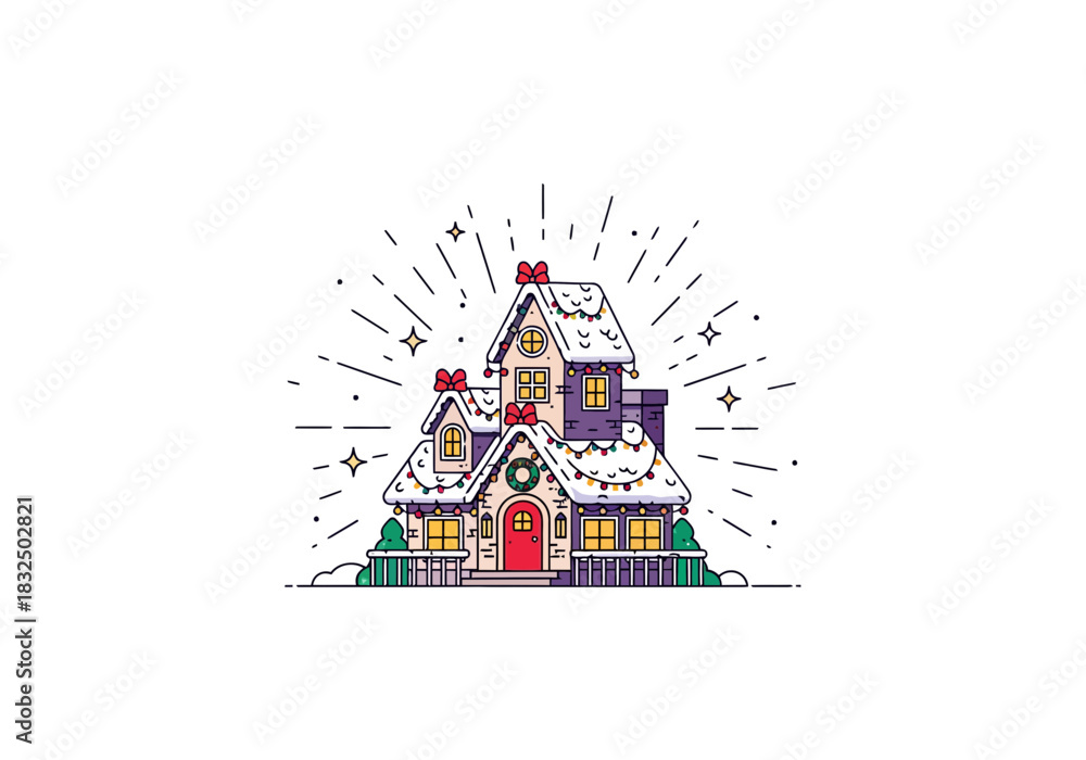 Fototapeta premium Christmas houses illustration with snow