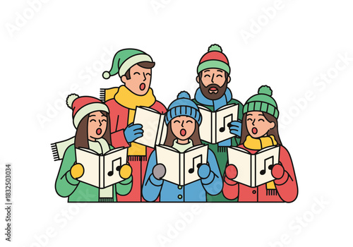 Group of carolers singing Christmas carols together