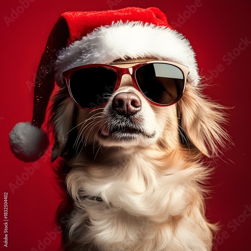 Merry Christmas concept holiday vacation winter animal on red background