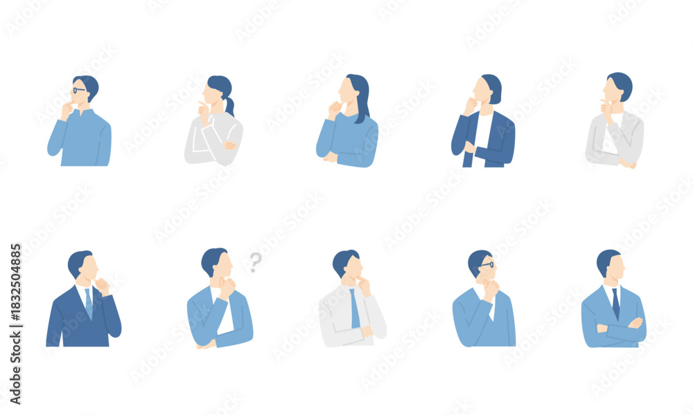 Naklejka premium 考える、困るビジネスパーソンのセット