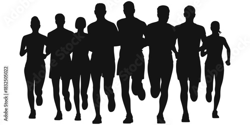 Group of runners silhouette, diverse people