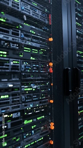 Data Center Servers Rack Blinking Lights Footage