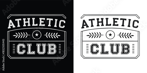Athletic club emblem, vintage badge design in black and white