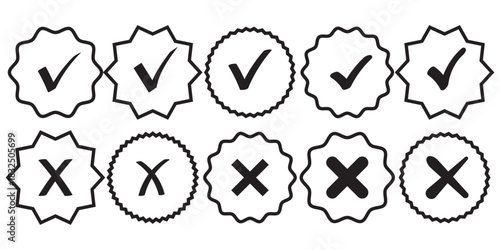 Checkmark cross icon Checkmark icon set. Checkmark right symbol tick sign.