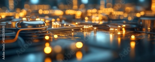 Innovative Gold Extraction Technology with Glowing Data Overlays at Futuristic Mining Site