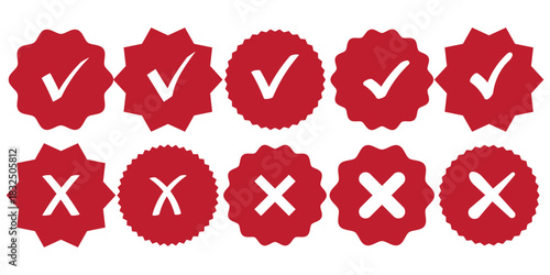 Checkmark cross icon Checkmark icon set. Checkmark right symbol tick sign.