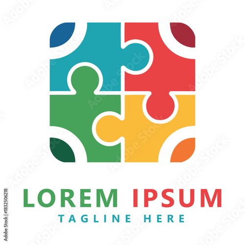 Puzzle and community social network logo icon illustration vector