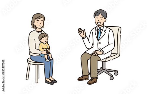 小児科医と母子の診察風景