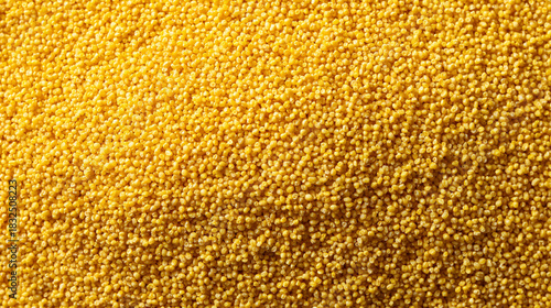 bright yellow raw millet grains forming an organic cereal background with rich natural texture, creating a healthy food concept with warm color and rustic detail