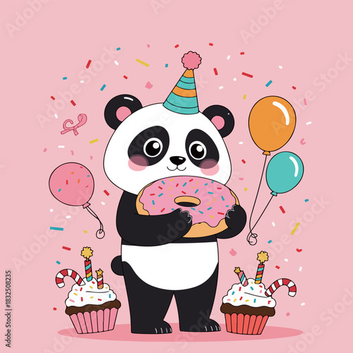 Party Panda with Donut and Cupcakes
