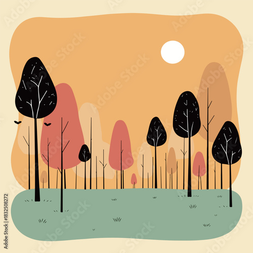 Stylized Autumn Forest Landscape
