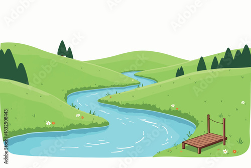 Scenic River Landscape with Wooden Dock