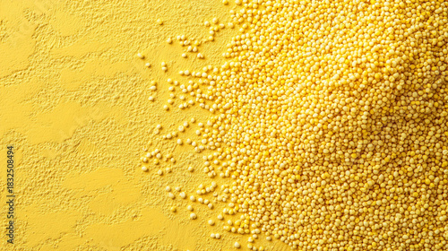 bright yellow raw millet grains forming an organic cereal background with rich natural texture, creating a healthy food concept with warm color and rustic detail
