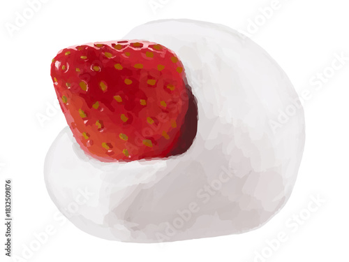 いちご大福のベクターイラスト 白求肥 和菓子