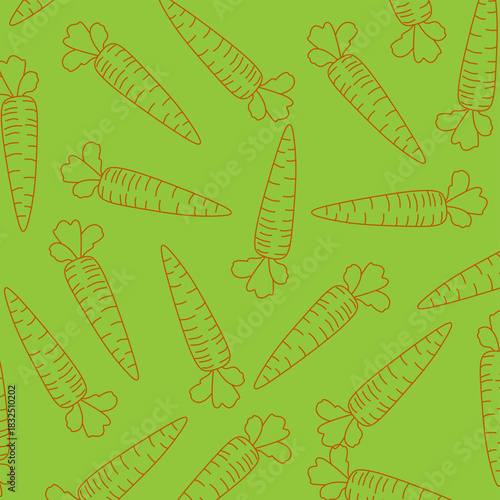 Seamless Carrot Vector Pattern. Outline Carrots Seamless Background. Linear Vegetable Pattern for Packaging and Fabric.