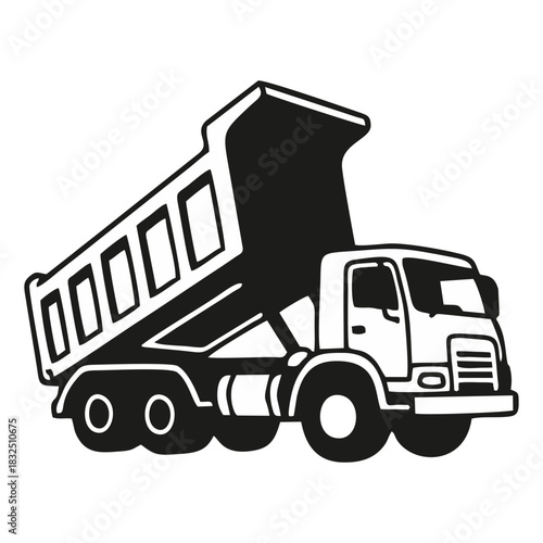 Black silhouette of a dump truck unloading soil, clean sharp edges
