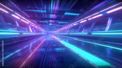 Wallpaper Mural A futuristic illuminated corridor with vibrant reflections that conveys advancement high speed technology and the immersive atmosphere of digital infrastructure.
 Torontodigital.ca