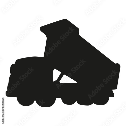 Black silhouette of a dump truck unloading soil, clean sharp edges