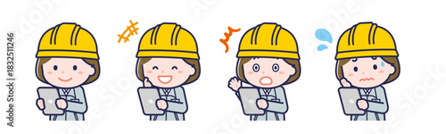 タブレットを使う「工事作業員」の女性