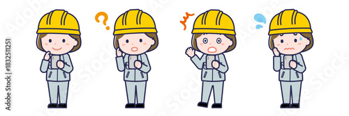 スマートフォンを使う「工事作業員」の女性