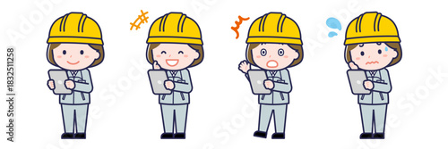 タブレットを使う「工事作業員」の女性