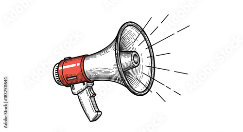 An announcement from a vintage megaphone with sound waves radiating outward indicating an important message being delivered with urgency.