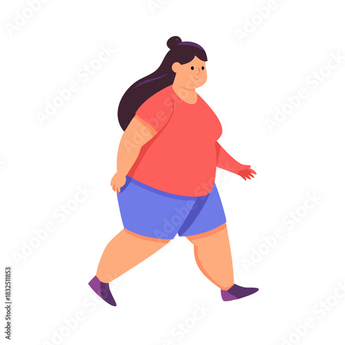 2-d character gait animation. Beautiful overweight girl.