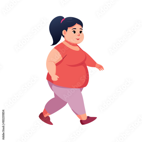 2-d character gait animation. Beautiful overweight girl.