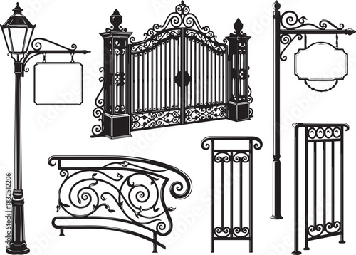 Elegant Wrought Iron Elements Gate Railing and Lamp Post Collection