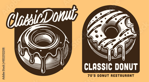Vintage Classic Donut Logo Badge Set