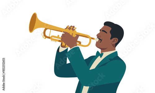 Experience the soulful sound of jazz with this trumpet player, perfect for music lovers, event promotions, and creative projects requiring a touch of vintage flair