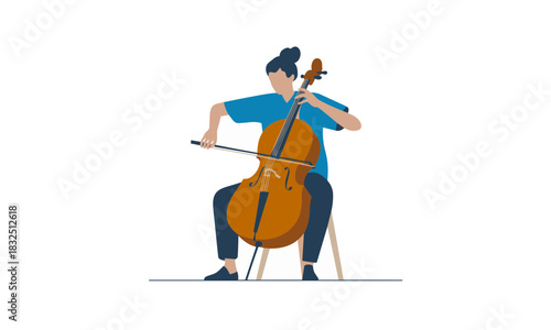 Passionate cellist playing classical music with focused expression, a timeless performance ideal for art, culture, and musical expression concepts