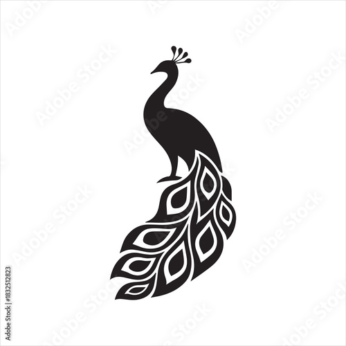 elegant peacock silhouette vector icon, elegant peacock vector illustration,