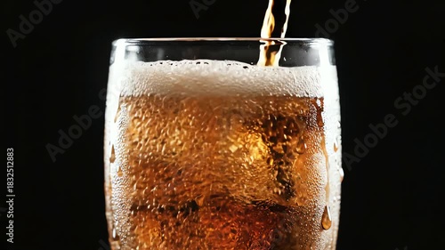 Wallpaper Mural A Glass with Ice Cubes is Poured into a Cola Drink, Set Against a Black Background, Highlighting Dynamic Action. Torontodigital.ca