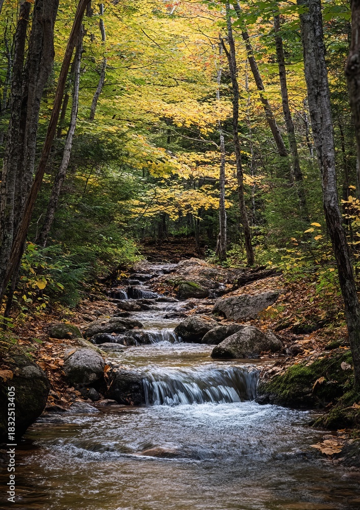 Fototapeta premium Autumnal forest creek cascading over rocks