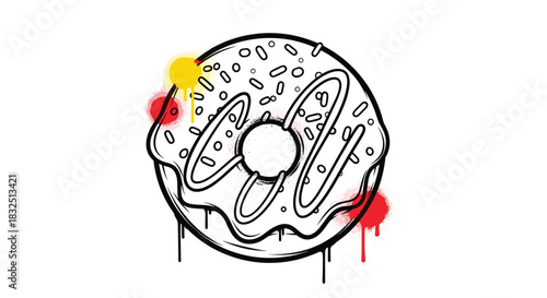 A delicious and artistic donut with colorful spray paint splatters creating a vibrant and modern aesthetic.