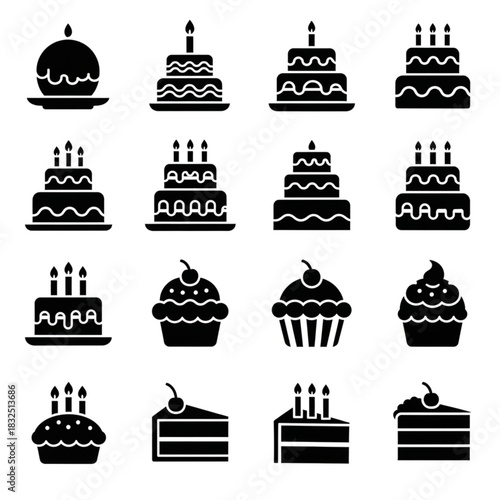 Birthday cake A Collection of Various Sweet Desserts including Cakes and Cupcakes, Ideal for Celebrations