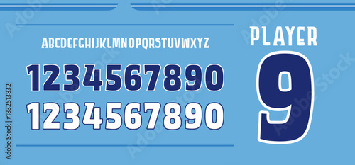 Mancit Jersey with A bold sports jersey display font with strong rounded numbers, designed for football kits, athletic branding, and team uniforms.