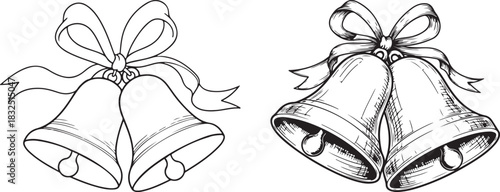 Hand drawn christmas bells with ribbon vector illustration for holiday design