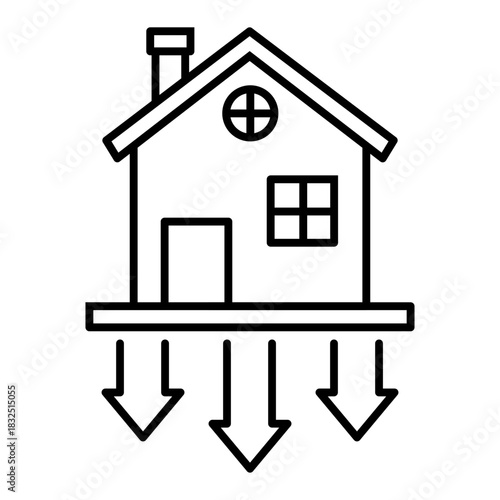 home with arrow down line icon with editable stroke