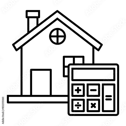 home with calculator line icon with editable stroke