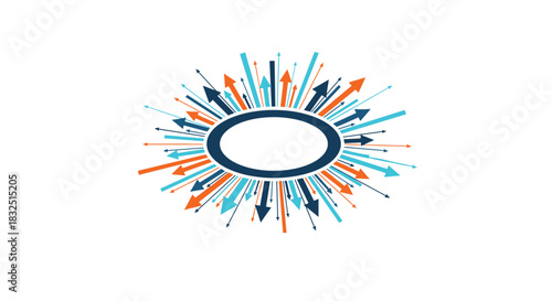 A vibrant explosion of arrows and light radiating outwards from a central oval shape representing growth opportunity and dynamic change.