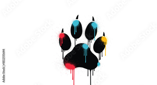 A colorful paw print dripping paint like a vibrant street art creation.