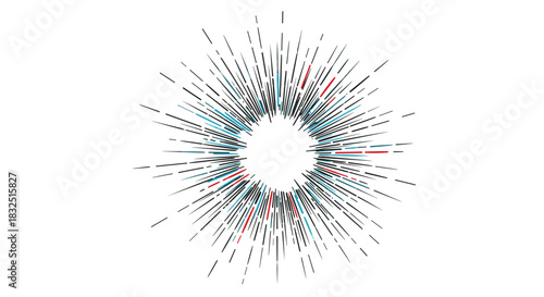 An abstract explosion of colorful digital data streams radiating outwards from a central bright white circle.