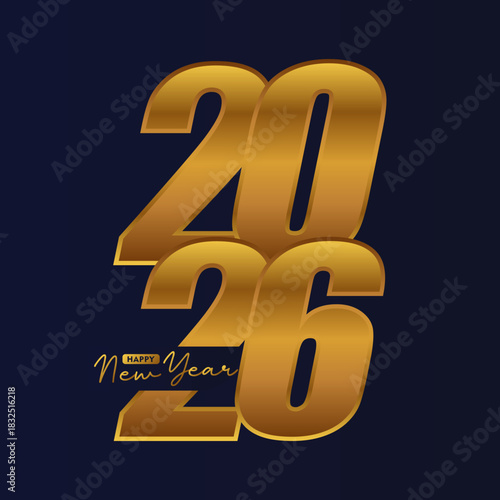 2026 Happy New Year Greeting Banner. With 3D numbering design. New year holiday template design, poster, flyer, calendar, voucher
