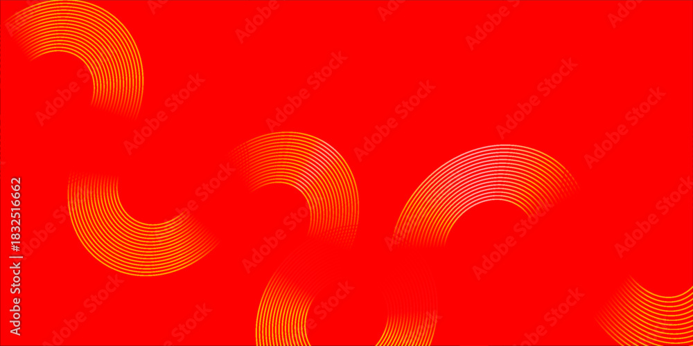 Fototapeta premium Abstract yellow glowing geometric lines on red background. Modern shiny blue circle lines pattern. Futuristic technology concept. Suit for cover, poster, banner, brochure, header, website vector